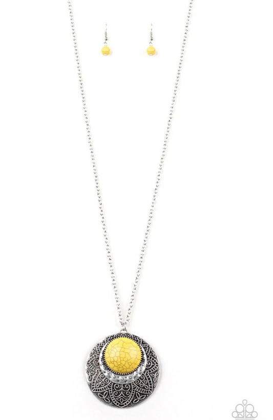 Medallion Meadow Yellow Necklace & Earrings Set