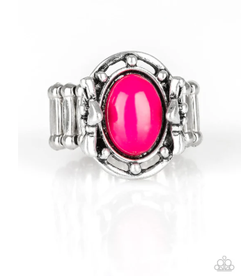Color Me Confident Pink Bead Silver Ring