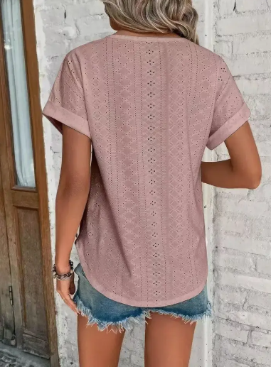 Solid Pink Color Textured Cap Sleeve Casual Tunic Top