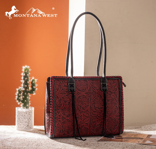 Montana West Tooled Concealed Carry Tote - Black