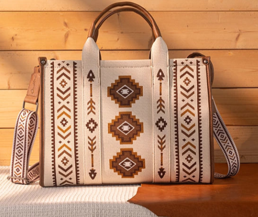 Tan Montana West Aztec Retro Arrows Dual Sided Print Wide Tote