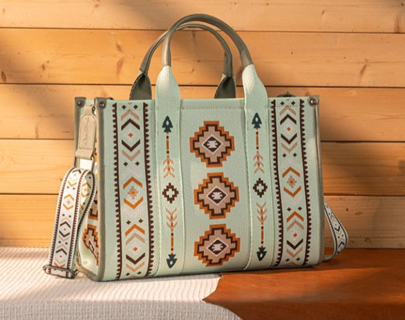Green Montana West Aztec Retro Arrows Dual Sided Print Wide Tote