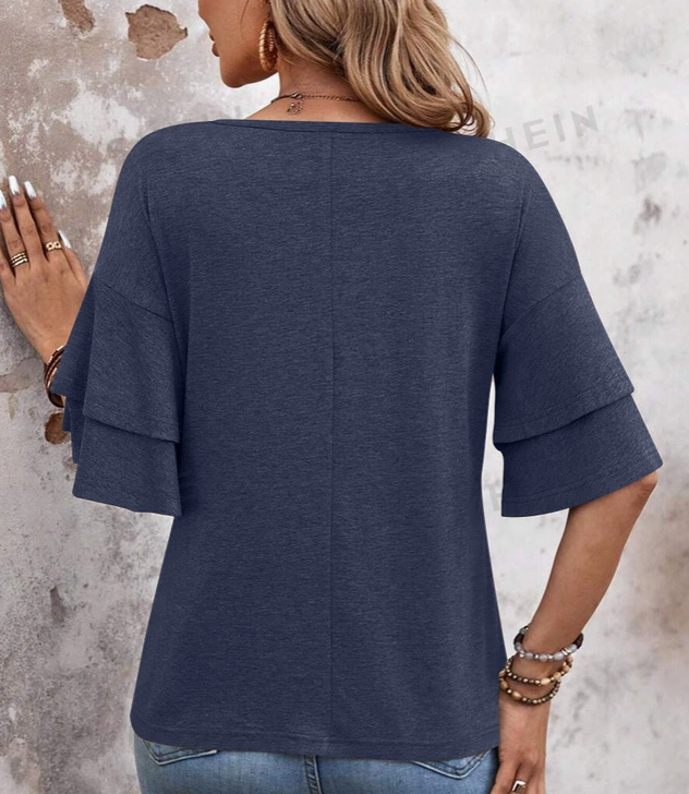 Summer V Neck Ruffle Sleeve Loose Fit Women’S Top