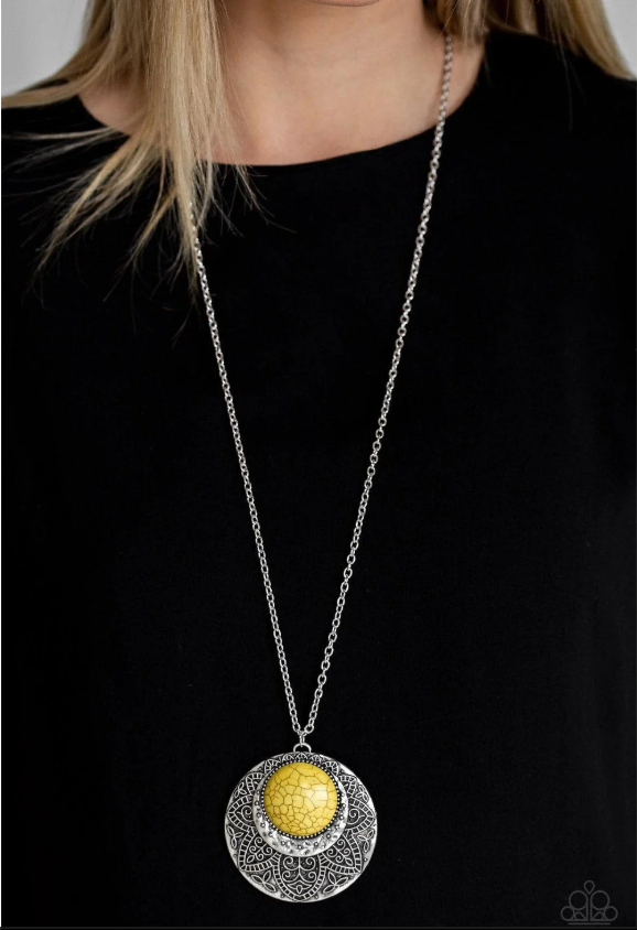 Medallion Meadow Yellow Necklace & Earrings Set