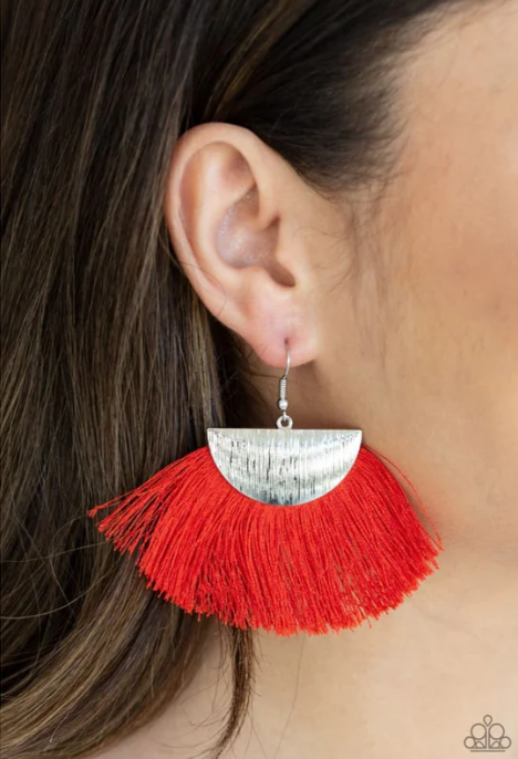 Fox Trap - Red Fringe Earrings