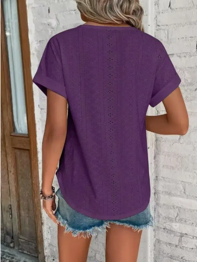 Solid Purple Color Textured Cap Sleeve Casual Tunic Top