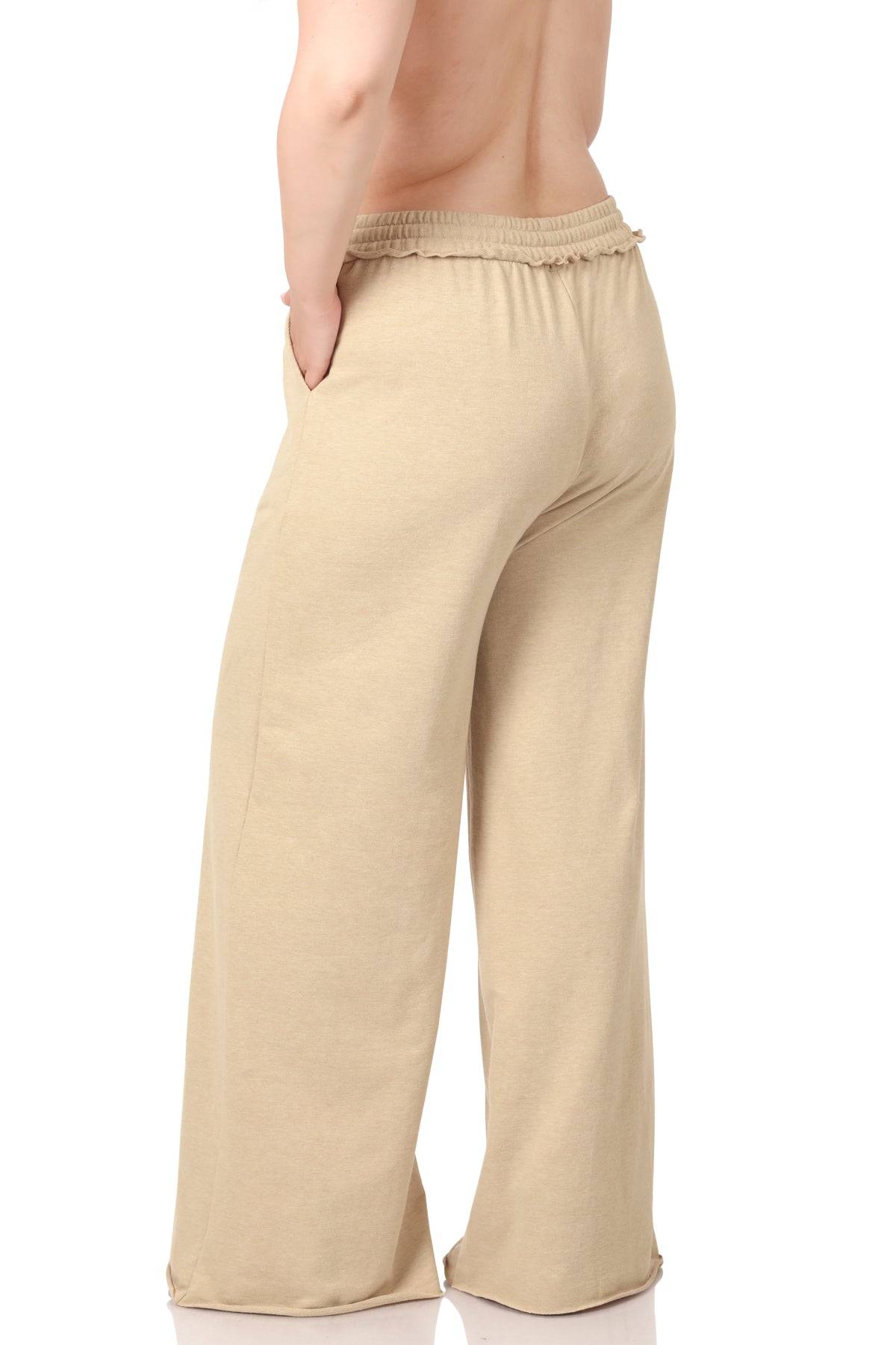 plus f/terry drawstring waist raw edge hem pants